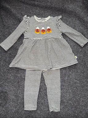 Striped Black & White 'BOO' Candy Corn Dress and Leggings Set - Kids Halloween
